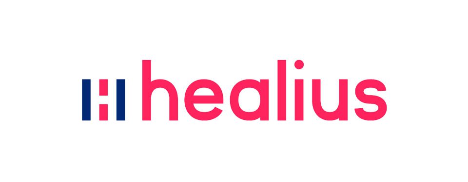 Pink and blue Healius logo 