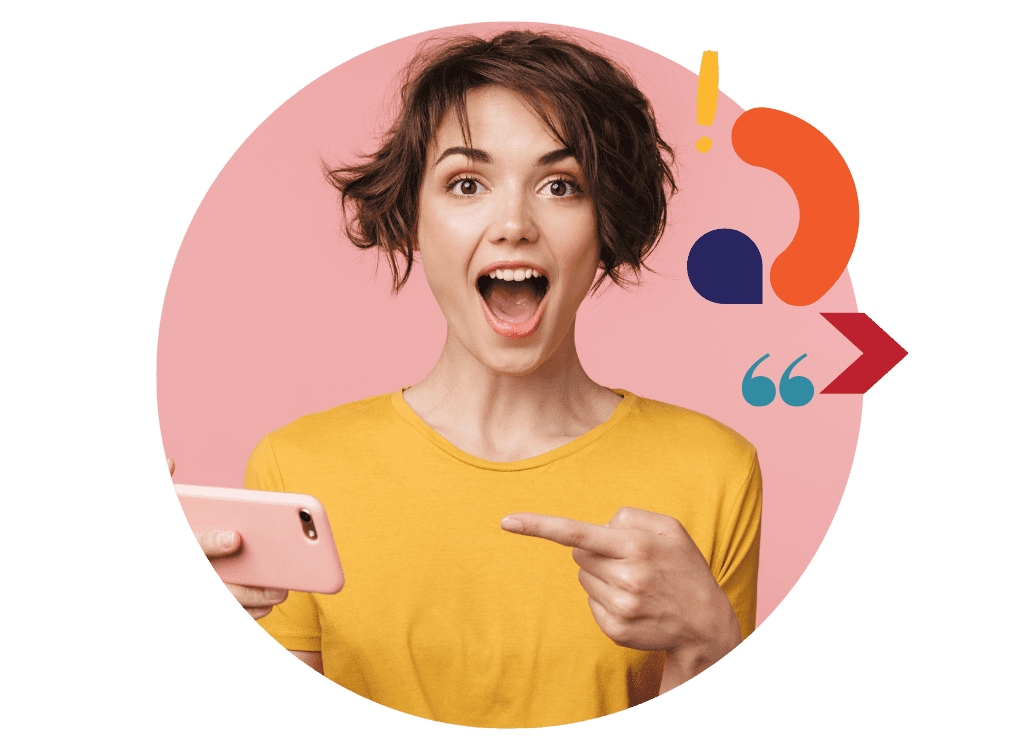 Young woman holding a mobile phone with a cheerful expression