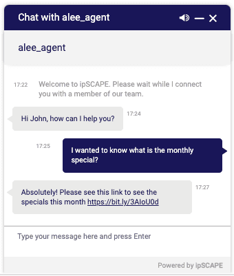 Chat interaction between customer and contact centre agent