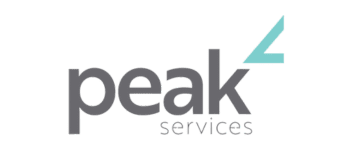 peak services logo written in dark coloured text and half a blue triangle above the word 'peak'