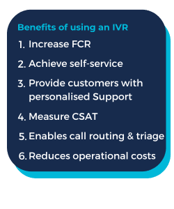 navy blue square that illustrates in white writing the benefits of using an IVR system